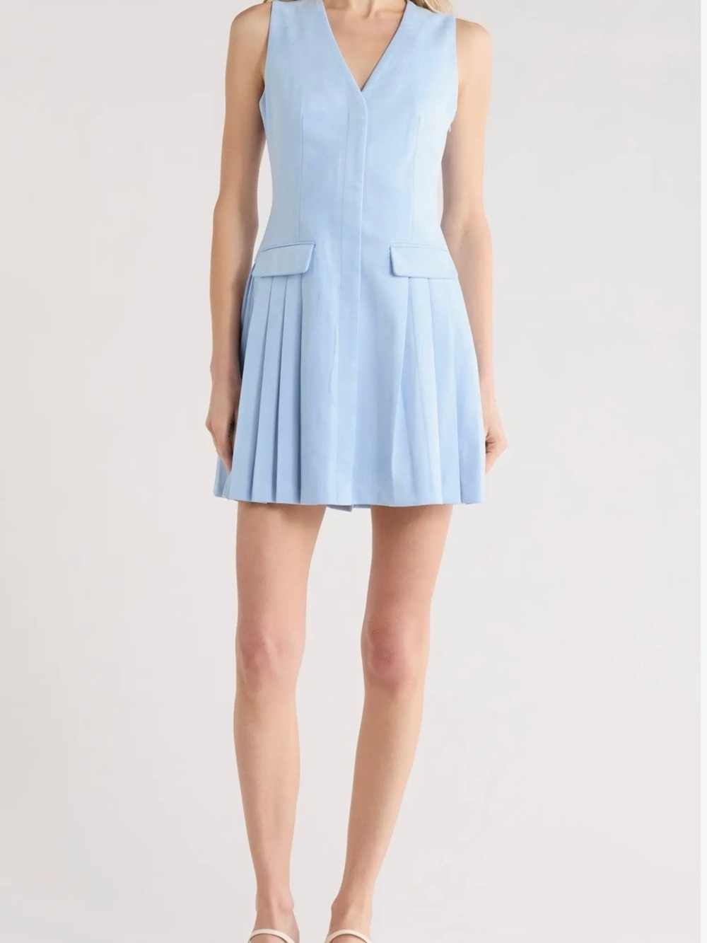Jason Wu Powder Blue Sleeveless V-Neck Pleated Mini Dress